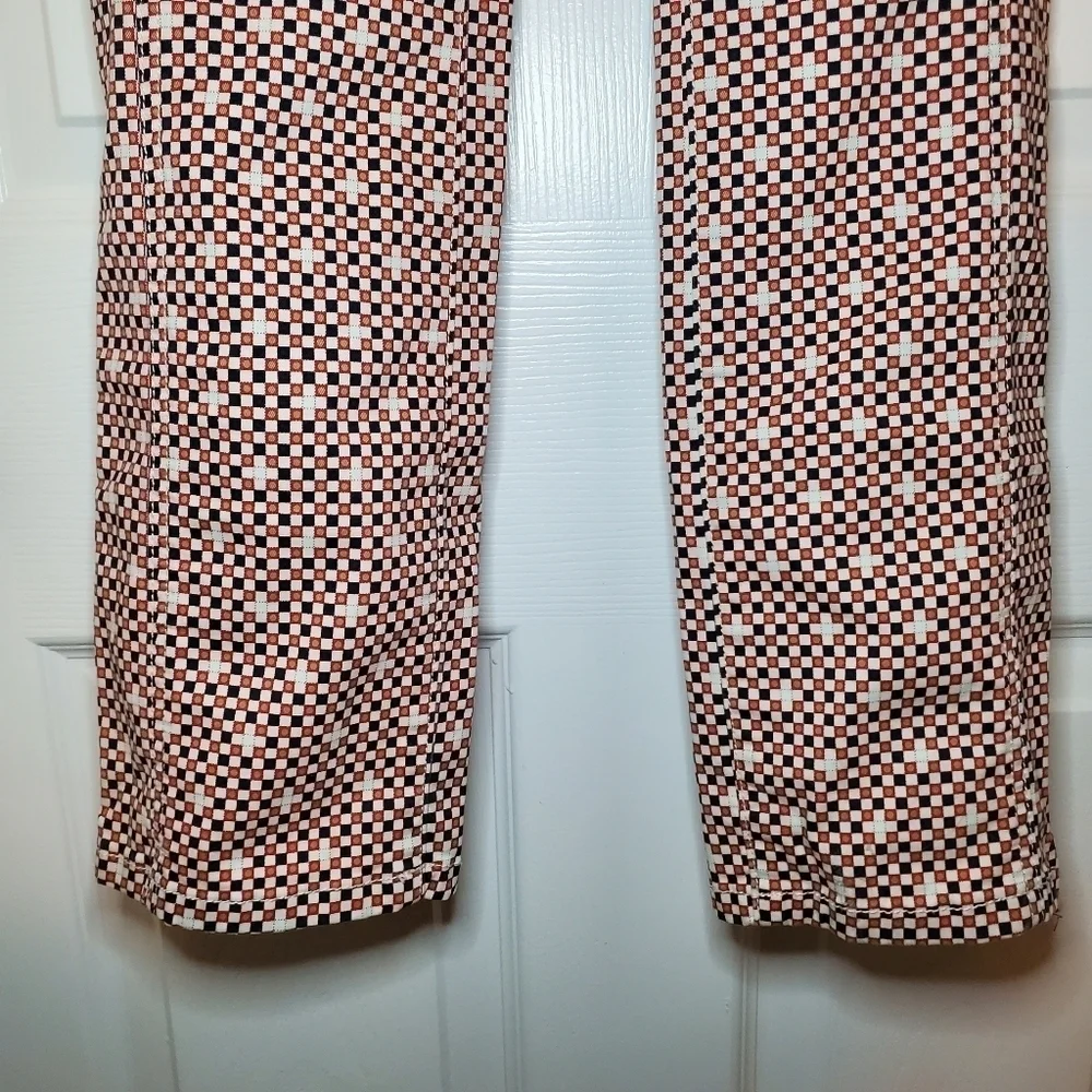 Tory Burch Pants Womens 28 Red Black Check Cropped Stretch Side Zip
